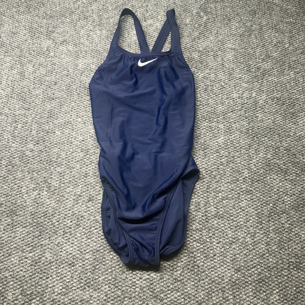 Vtg Nike One Piece Swimsuit Women's 36 Navy Stretch Surfing Swoosh Open Back